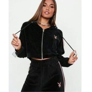Missguided playboy cropped jacket black pink